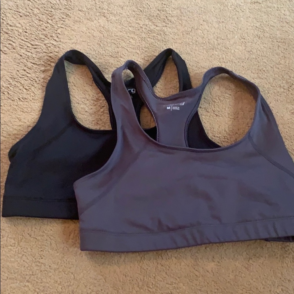 Two racer back BCG sports bras. Black & Gray.